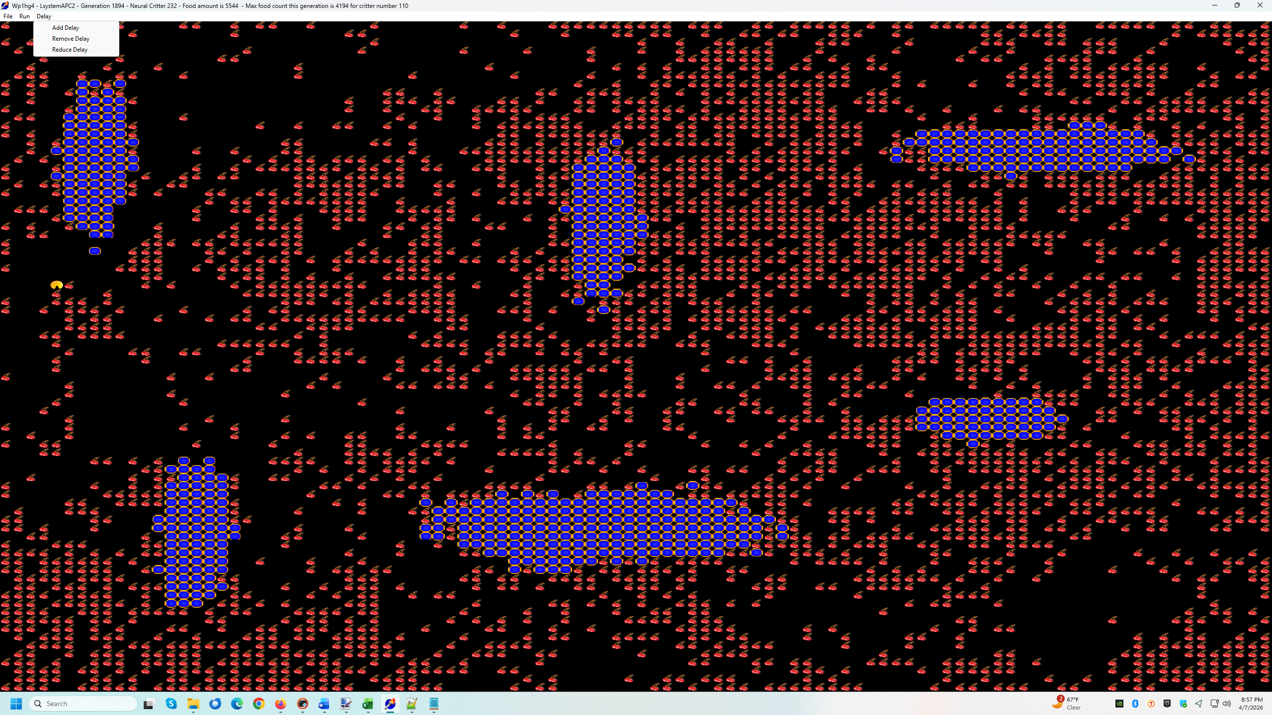 Image of testing world Barrier World.   Open field with 5 rounded variable barriers.