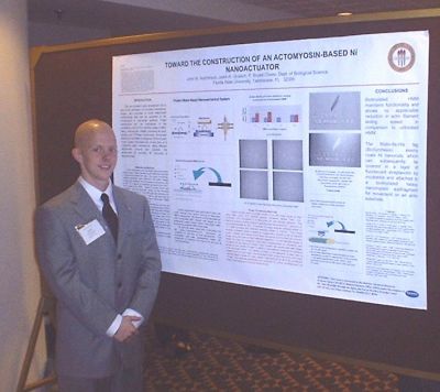 Johnny Hutchinson with his poster at the April, 2003 Tri-Beta Biological Honor Society meeting in Washington, DC.