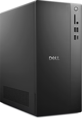 A black Dell tower model desktop.