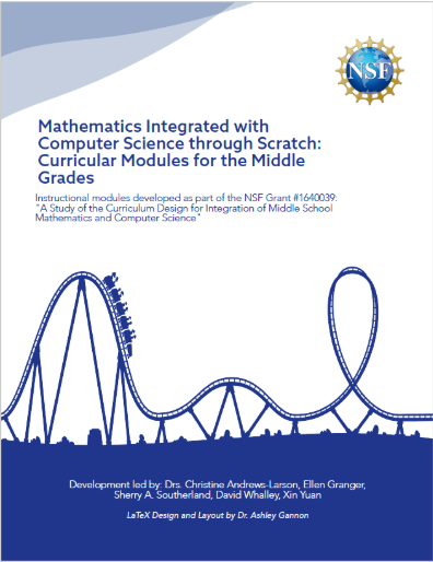 Text book Mathematics Integrated with Computer Science through Scratch: Curricular Modules for the Middle Grades