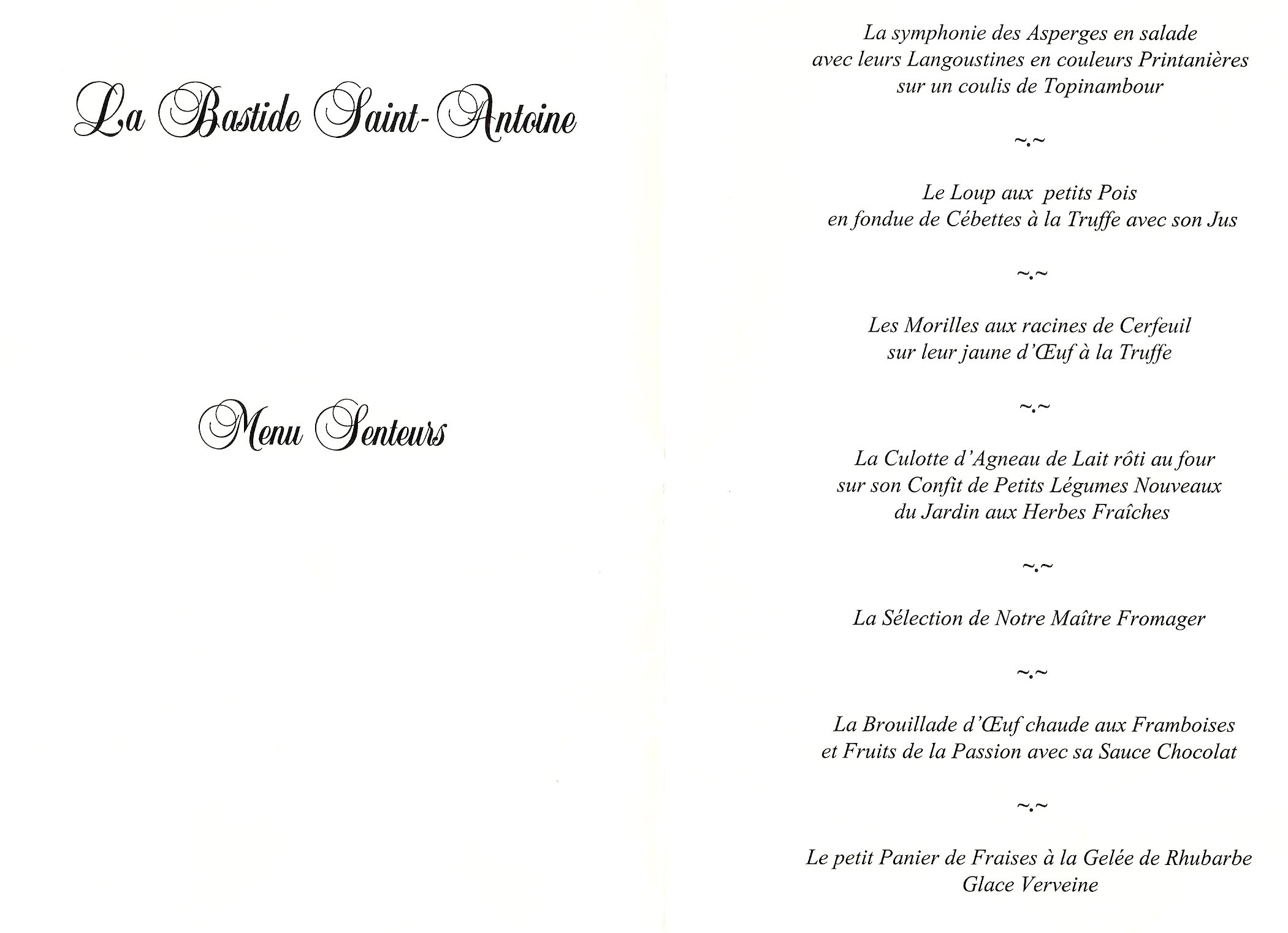 Senteurs menu